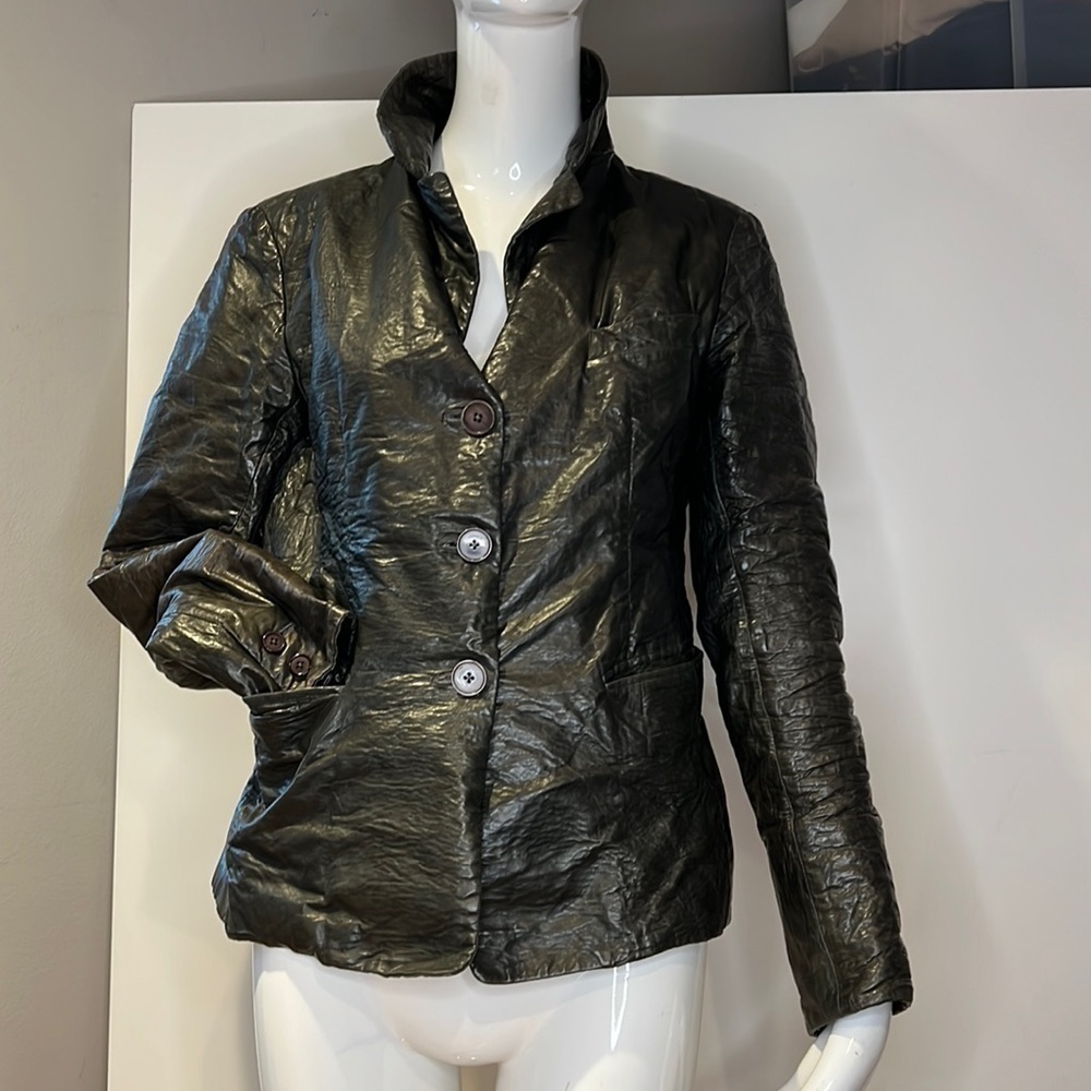 Donna Karan Black Label Sz 10 Distressed Modern Leather Blazer Jacket